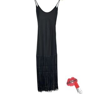 Nasty Gal Dress Women Small Black Scoop Neck Fringe Swing‎ Midi Boho Festival